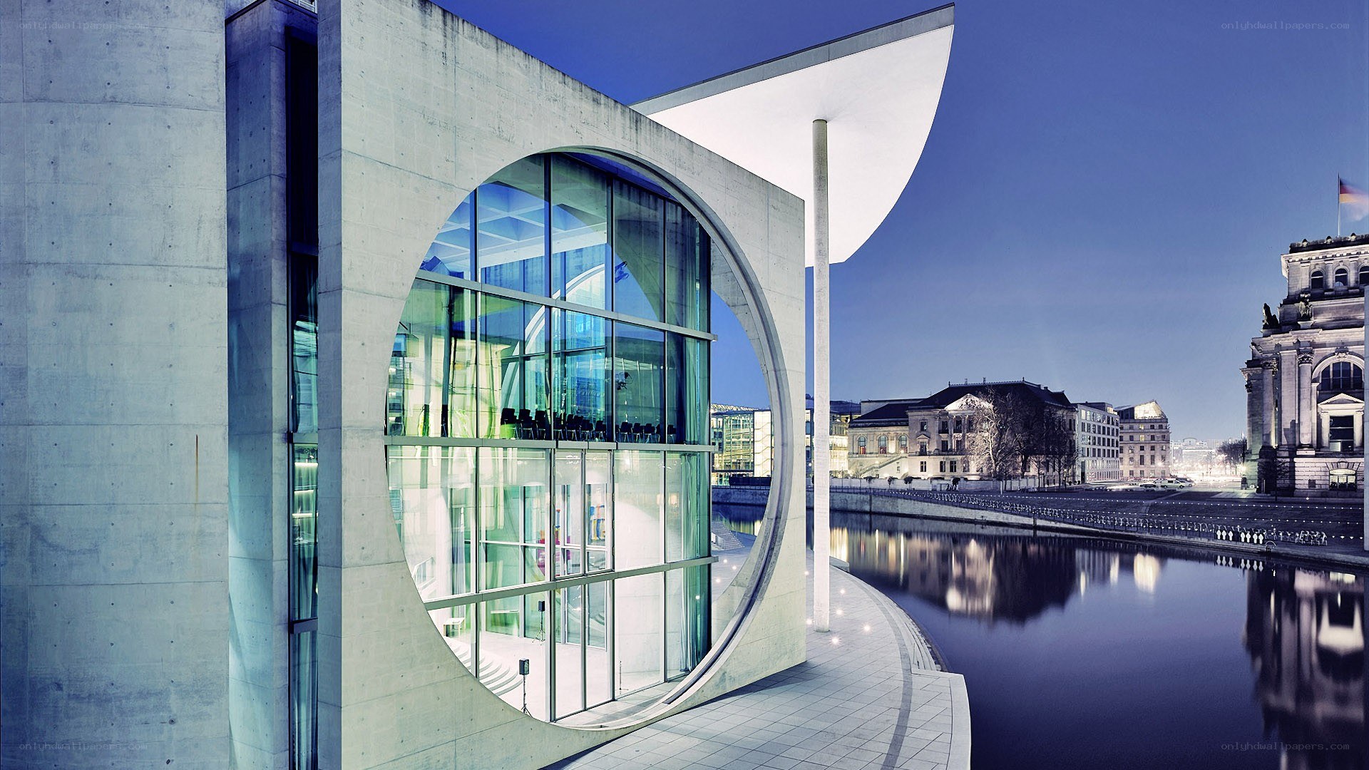 Modern building with circular window