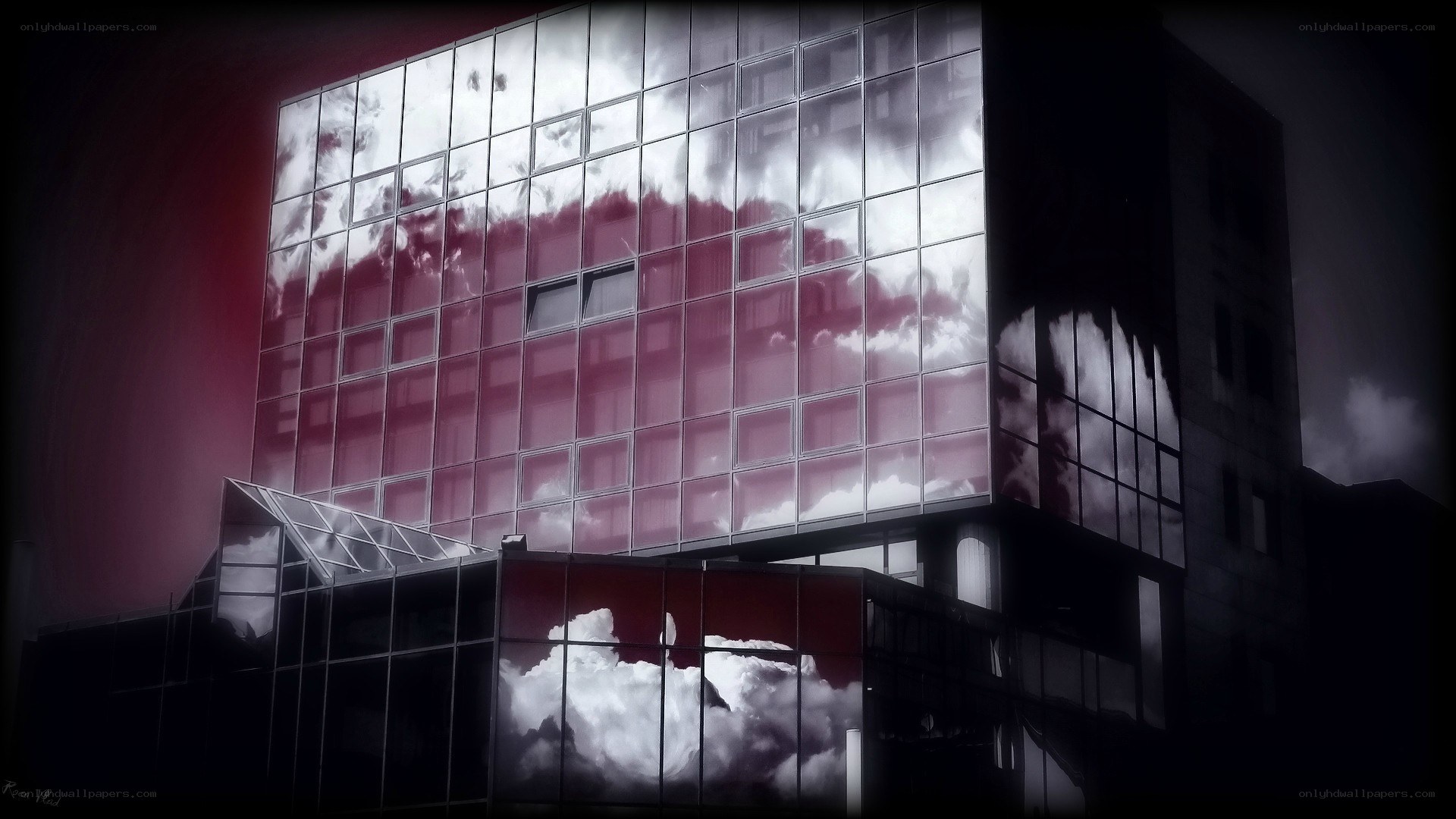Modern building with cloud reflections