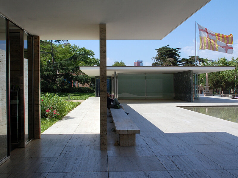 Modern building with flag