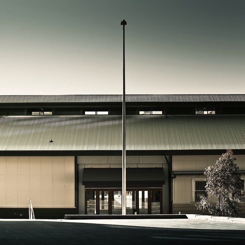 modern building with flagpole