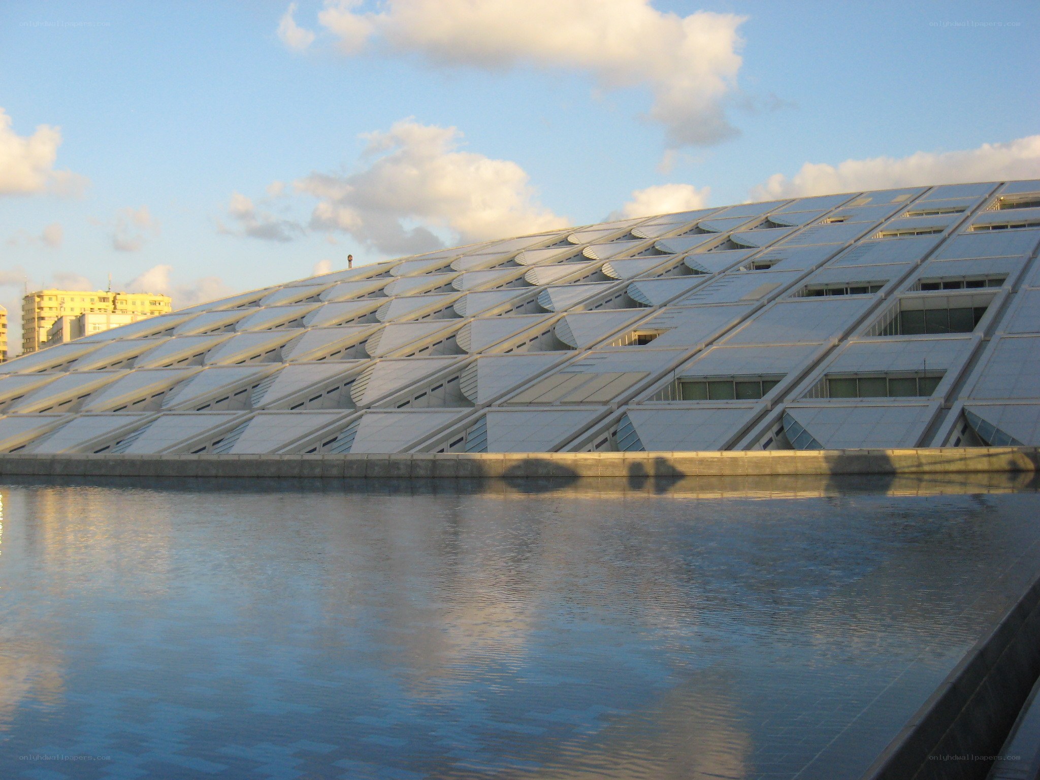 Modern building with geometric roof