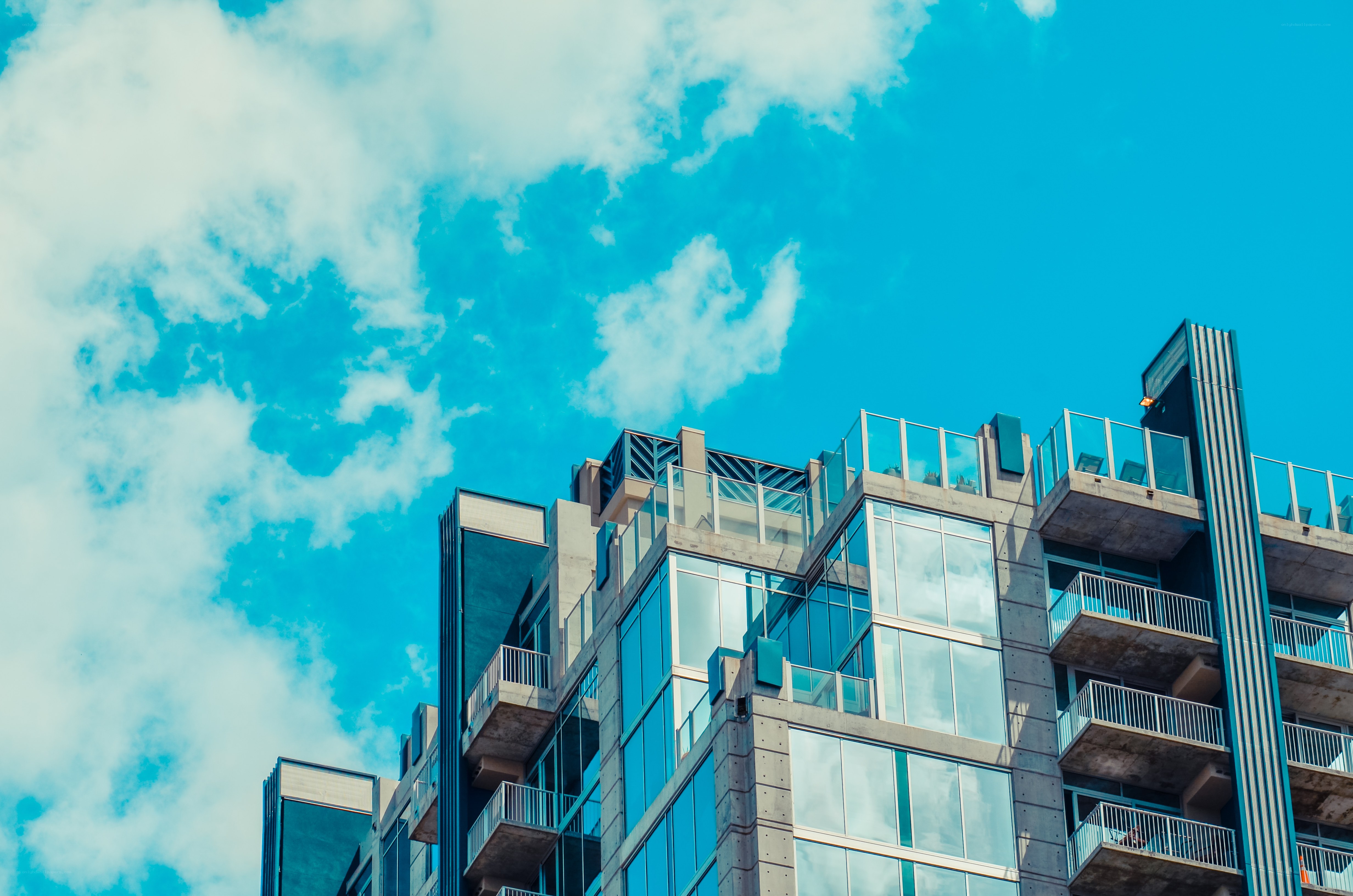 Modern building with glass balconies