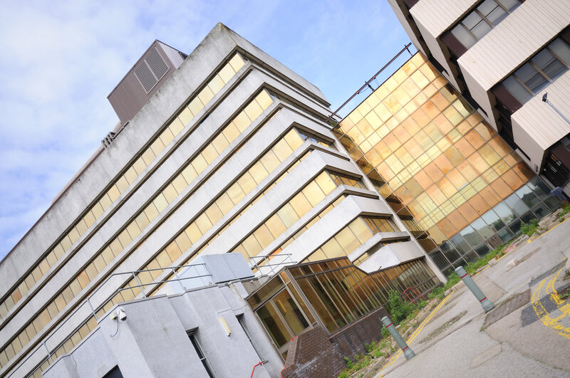 Modern building with golden windows