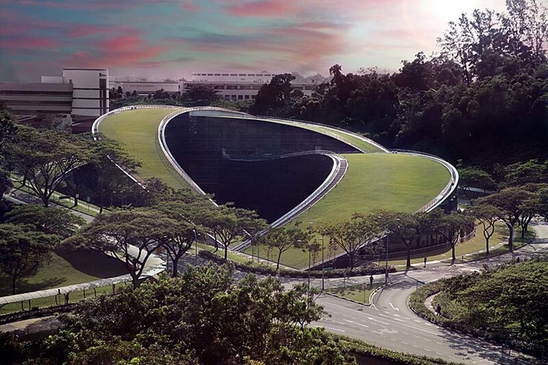 Modern building with green roof