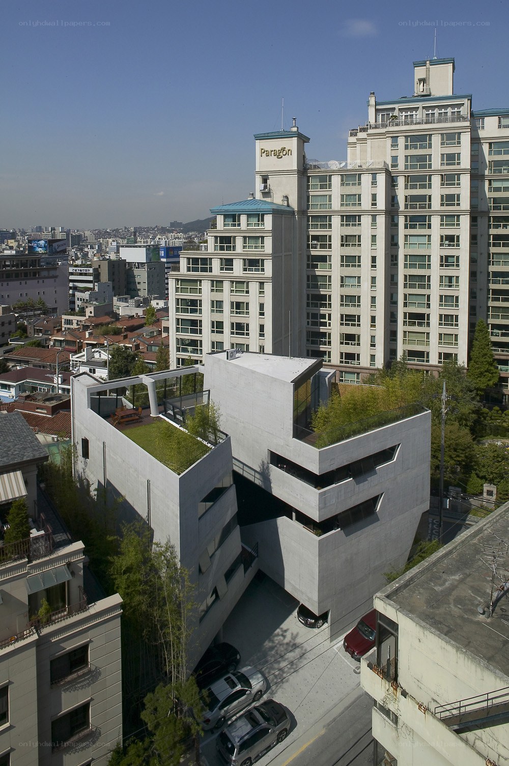 Modern building with green roof