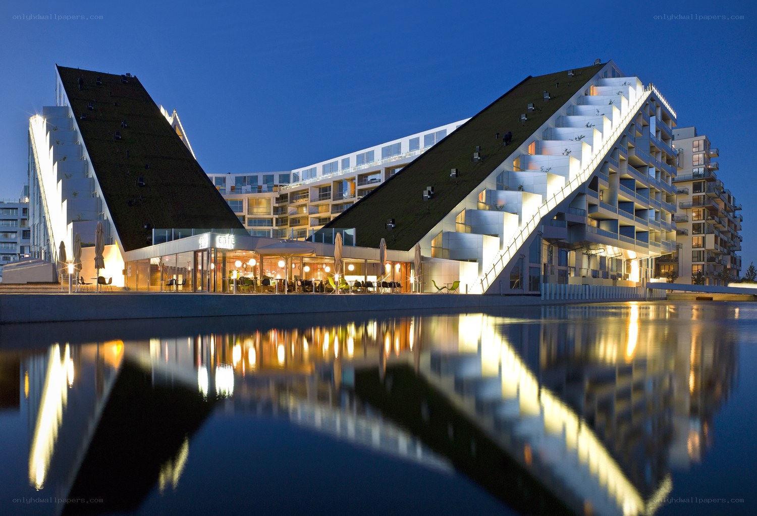Modern building with green roofs