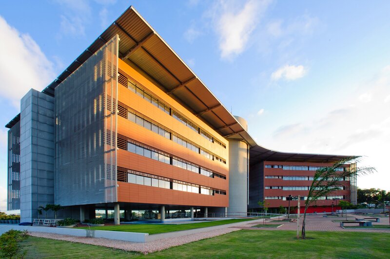 Modern building with orange facade