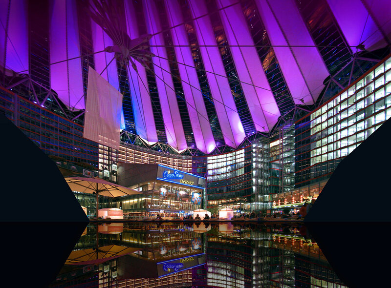 modern building with purple lights