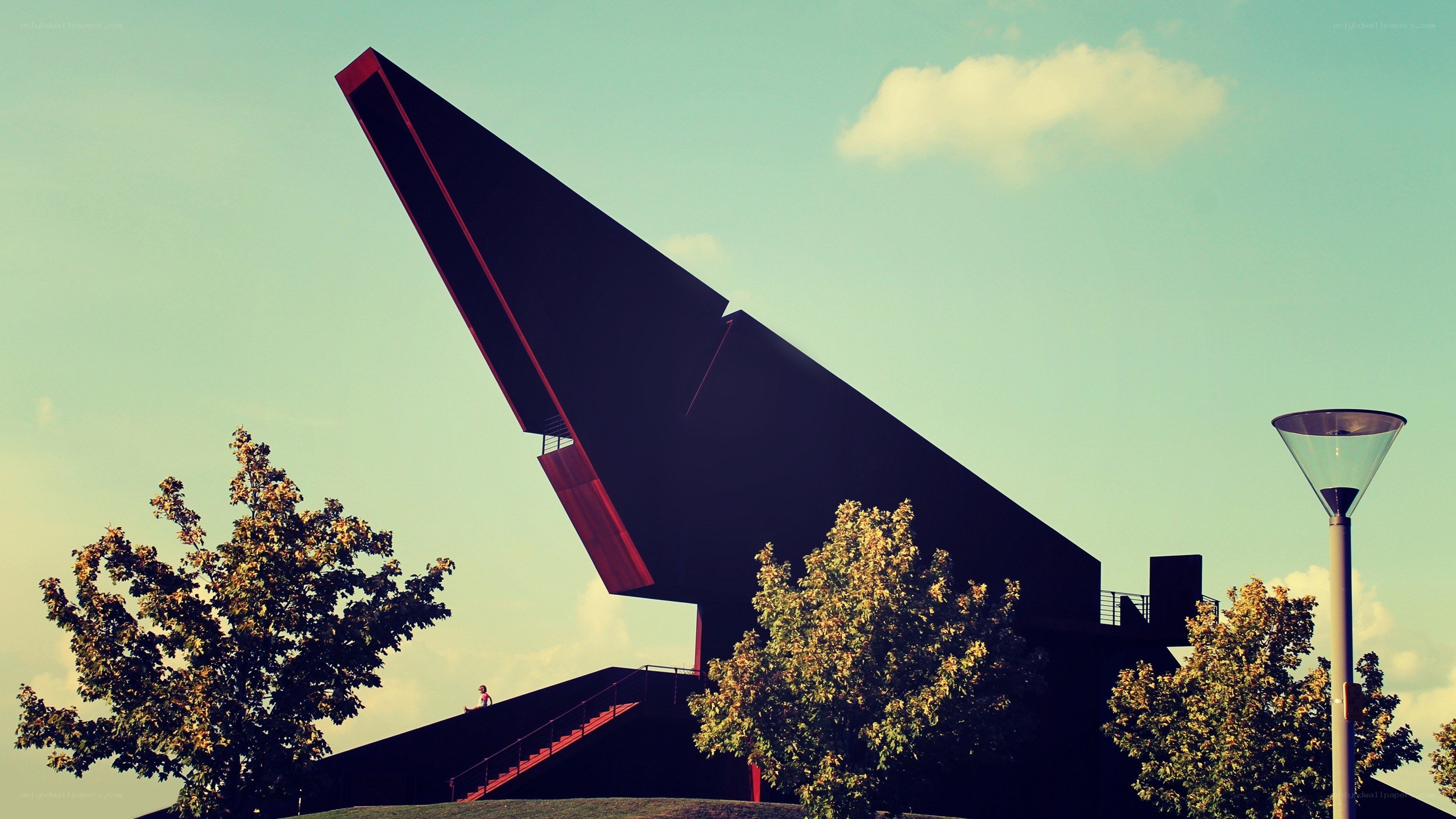Modern building with red accents