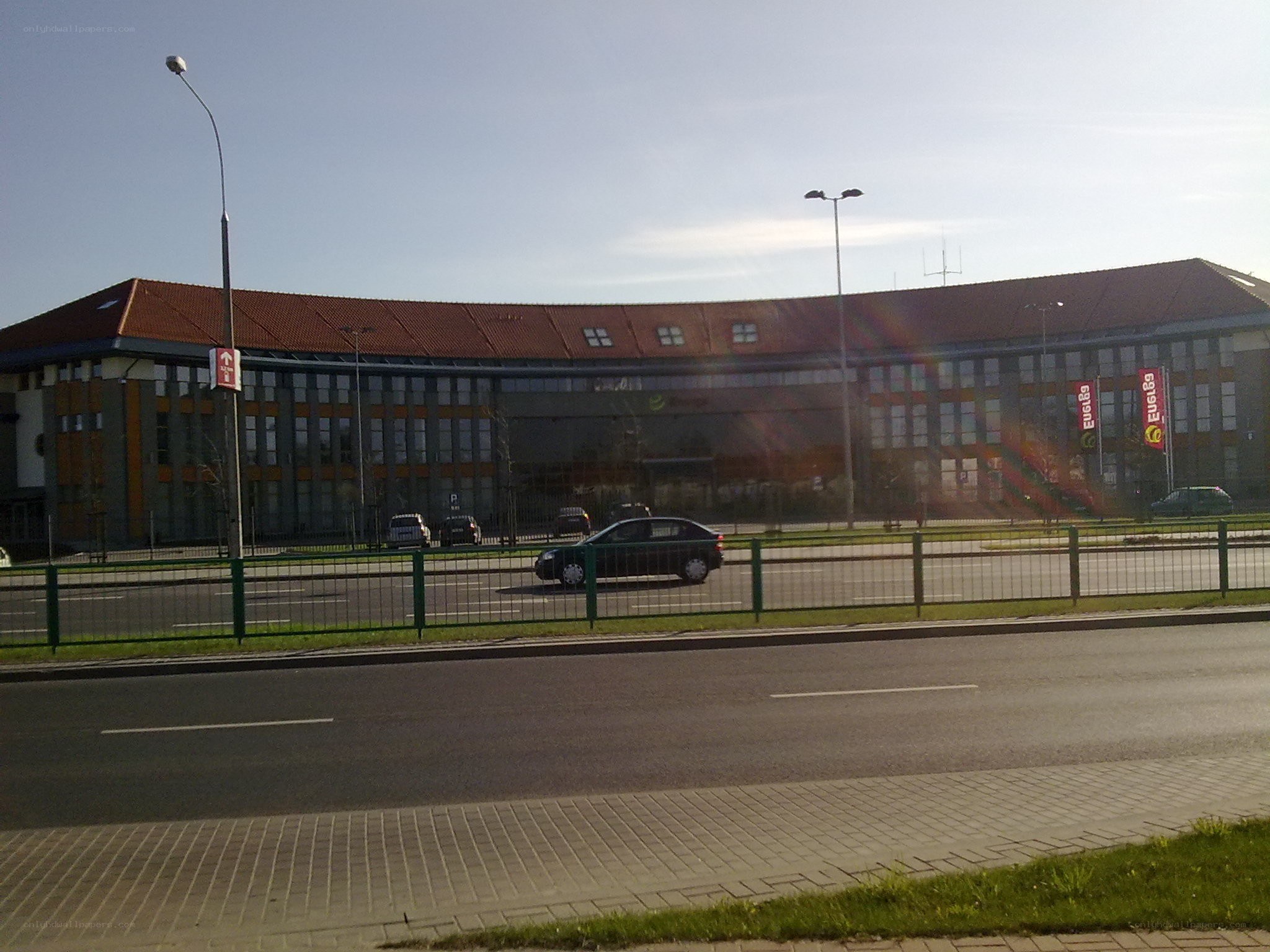 Modern building with red roof