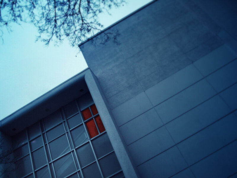 modern building with red window
