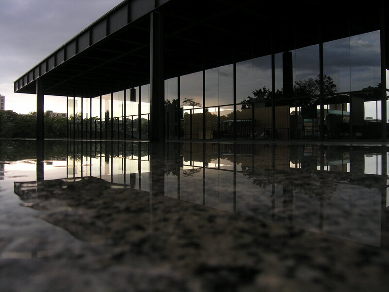 modern building with reflective pool