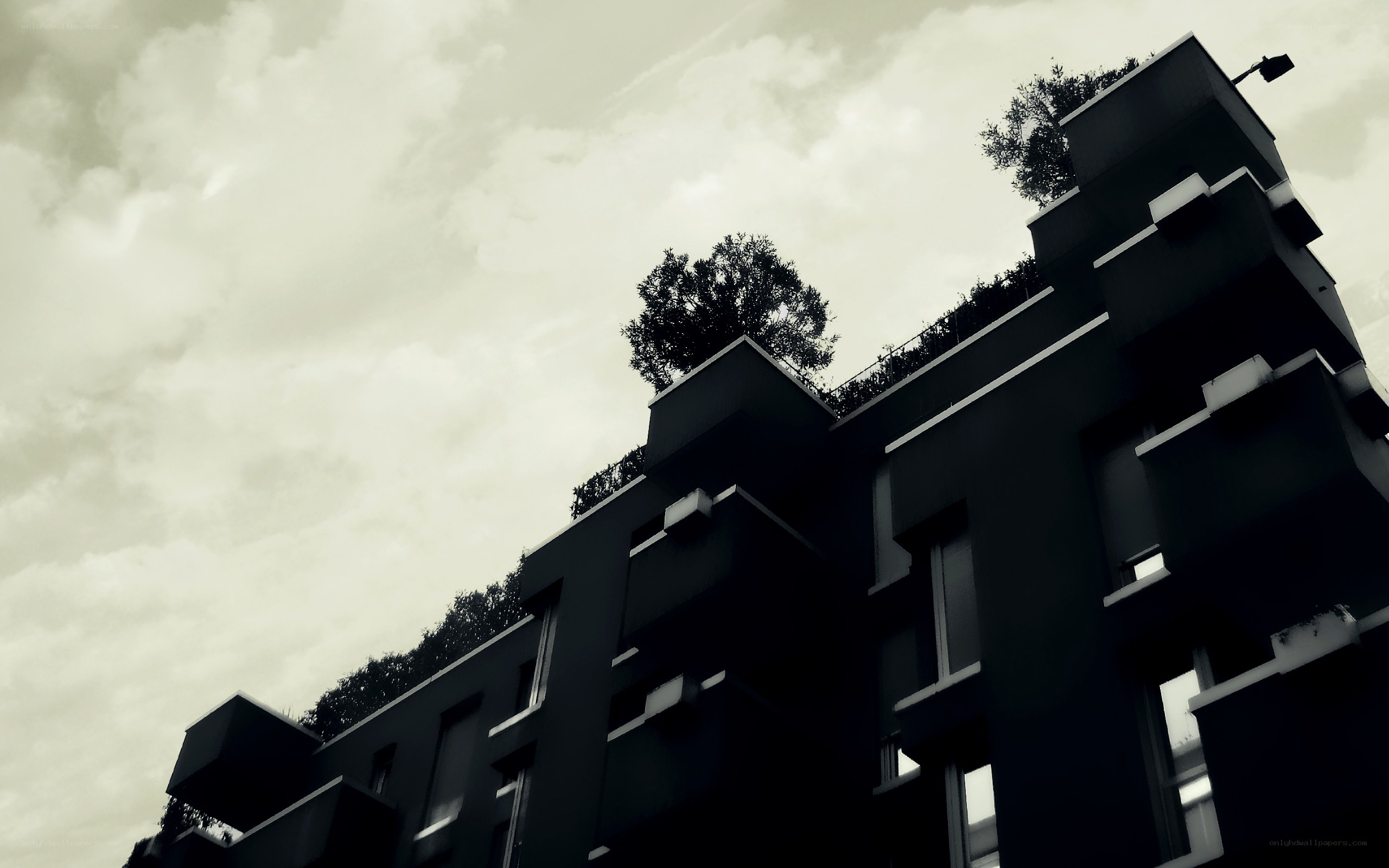 Modern building with rooftop greenery