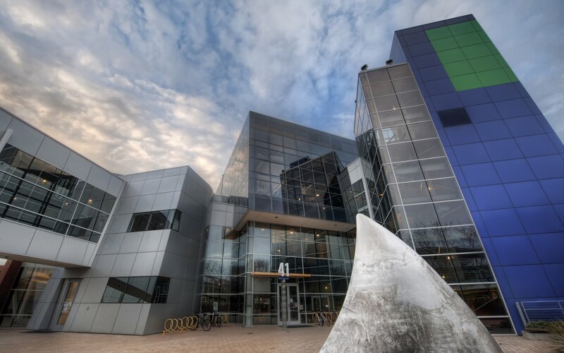 Modern Building with Sculpture