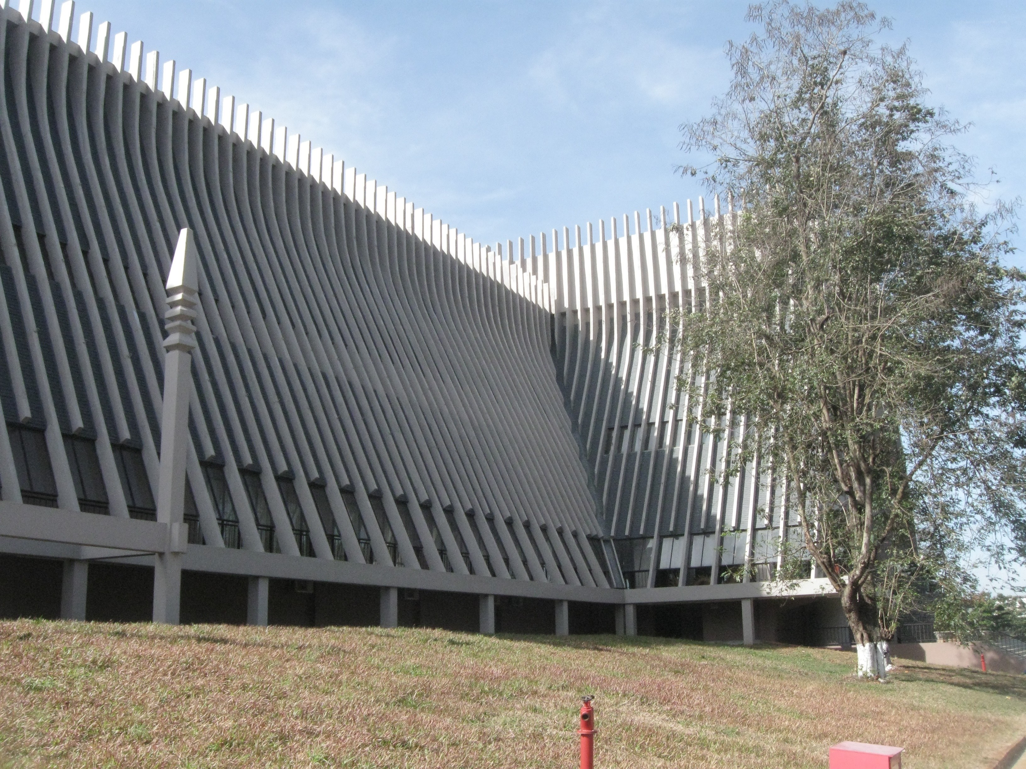 modern building with slatted facade