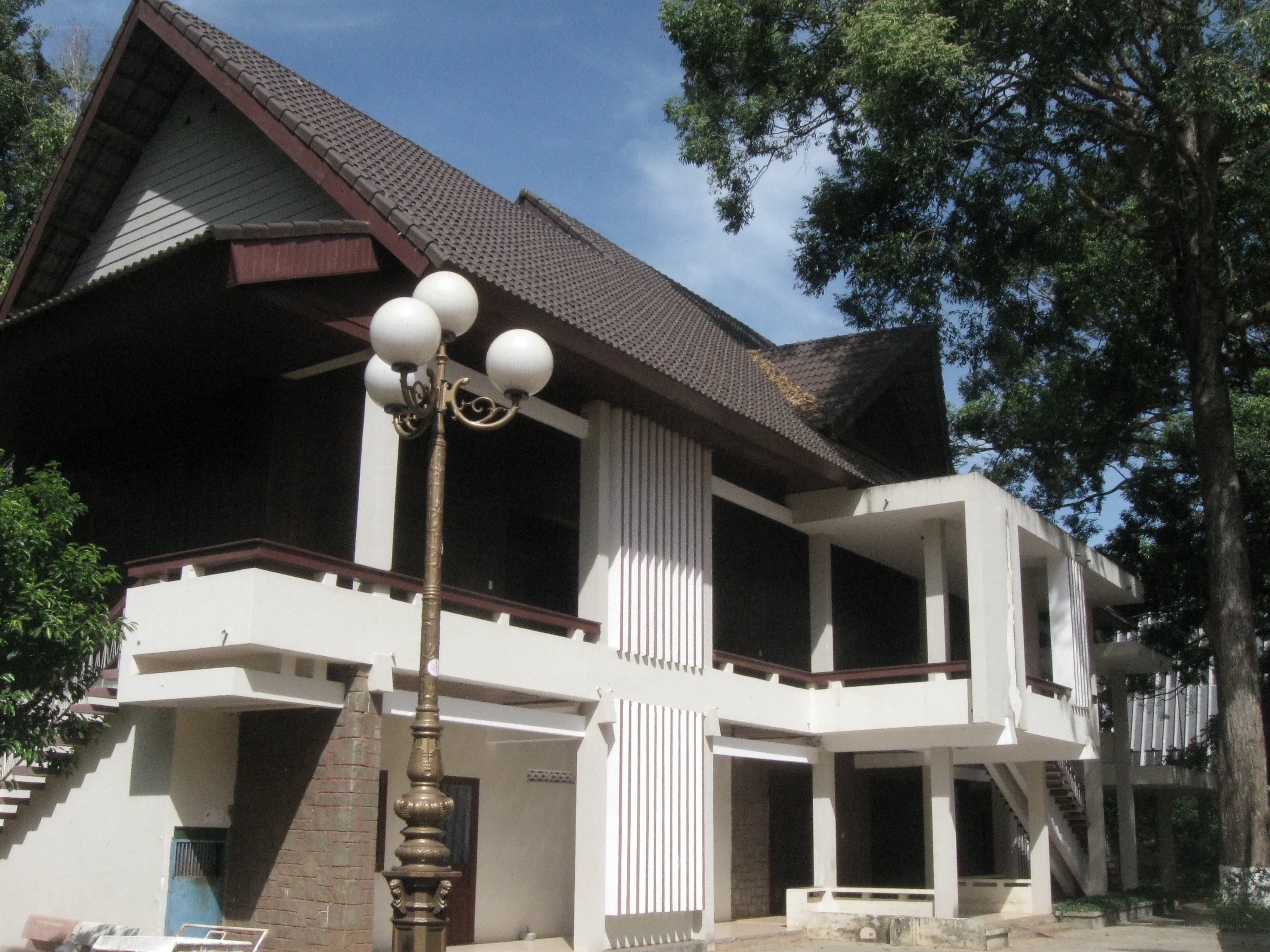 modern building with tiled roof