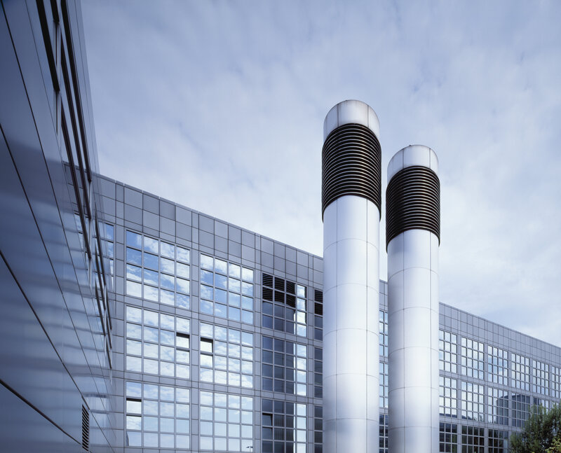 Modern building with ventilation stacks