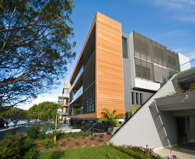 Modern building with wood and glass