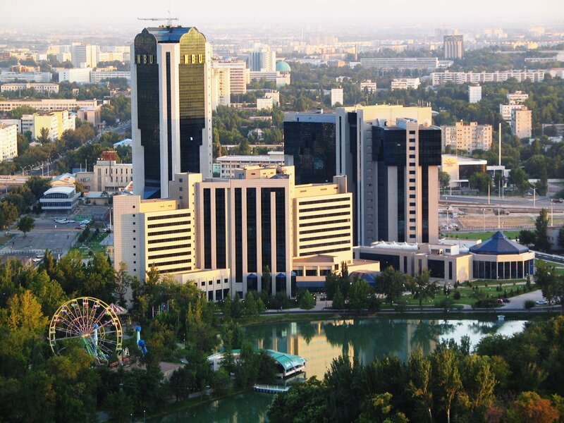 Modern buildings and park in Almaty