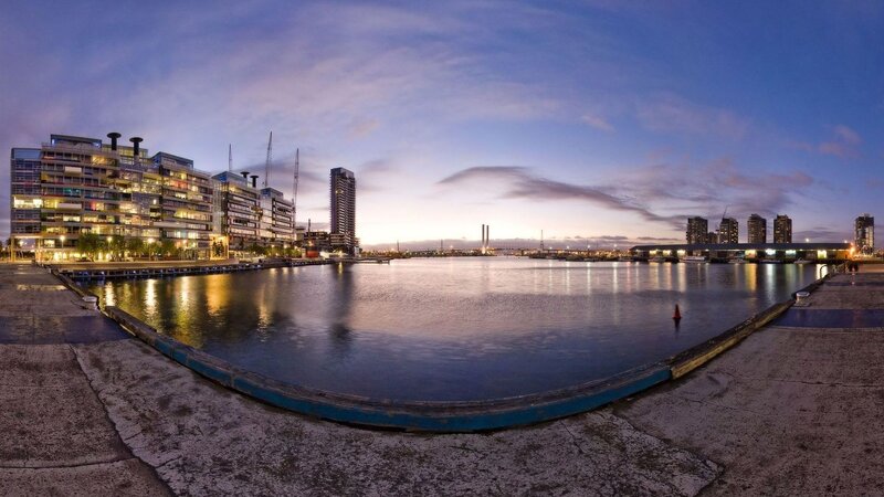 Modern Buildings at Harbor — Blue