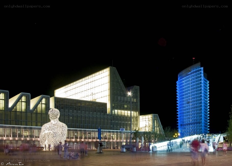 Modern buildings at night