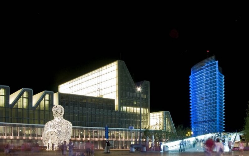 Modern buildings at night