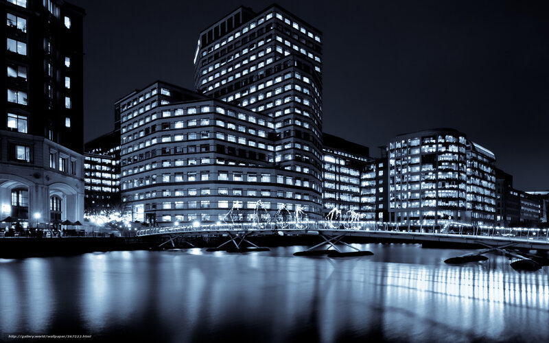 Modern Buildings at Night — Blue, Dramatic