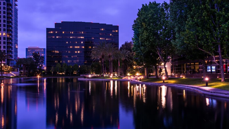 Modern Buildings at Night — Blue, Serene