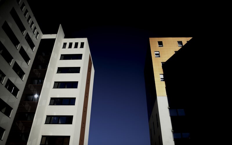 Modern Buildings at Night — White