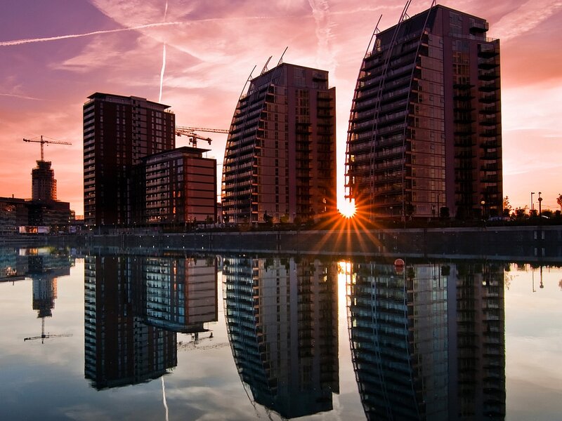 Modern Buildings at Sunset — Purple