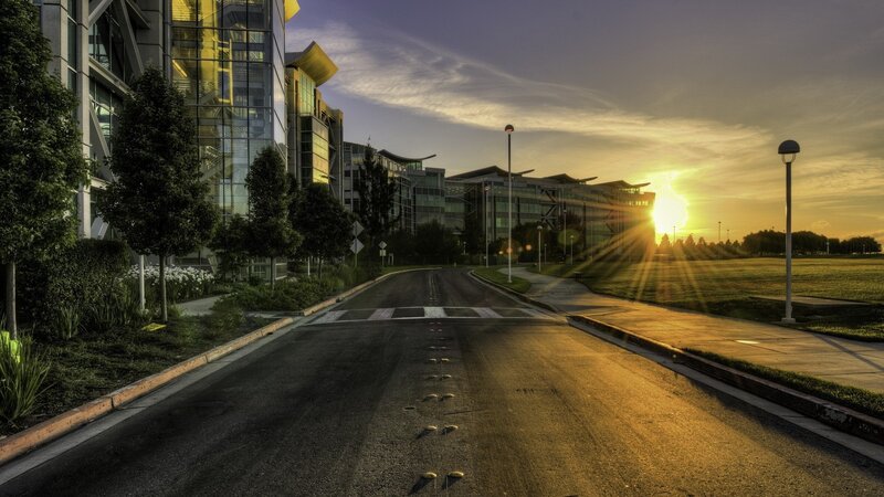 Modern Buildings at Sunset — Yellow