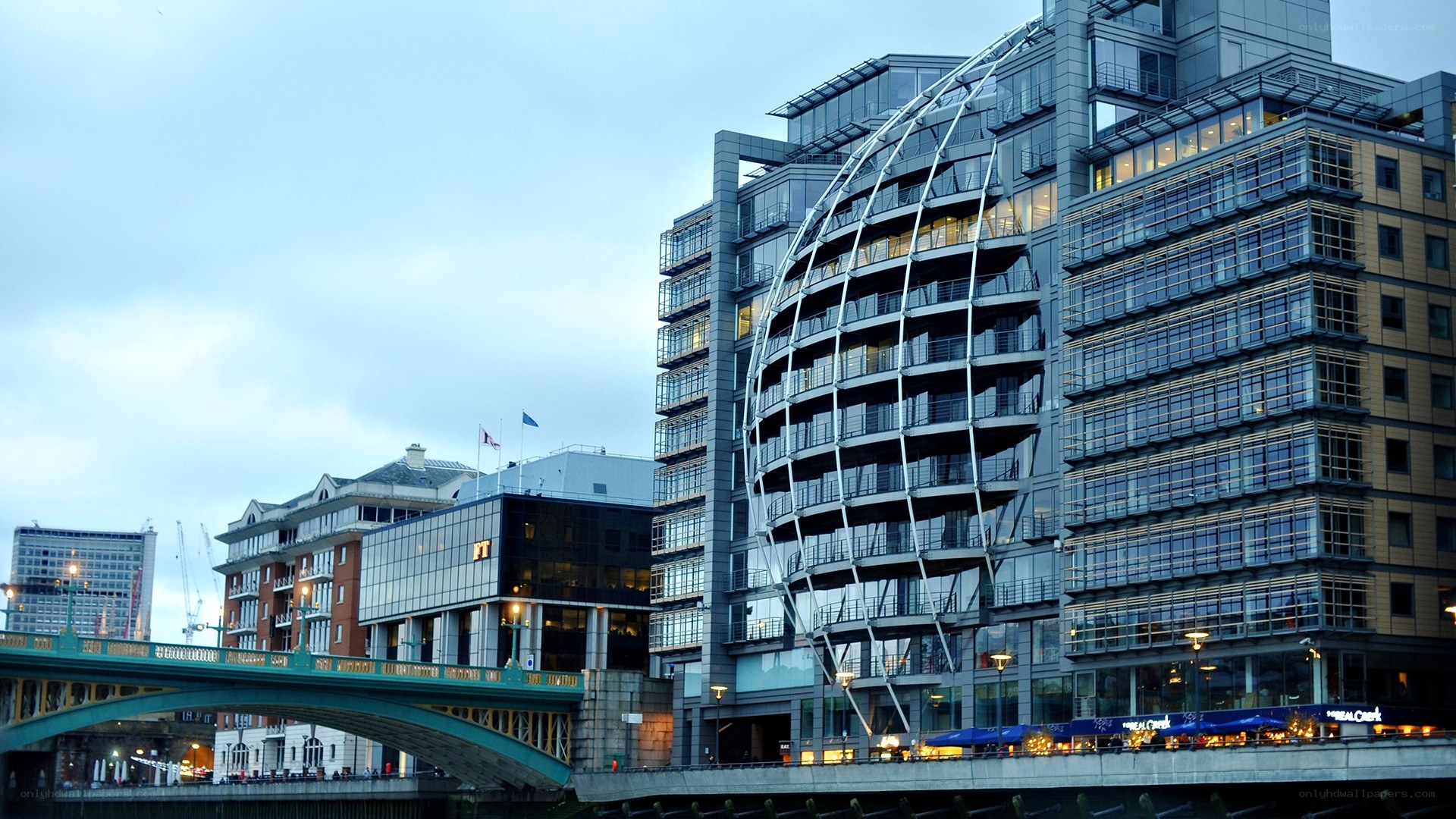 Modern buildings by the river