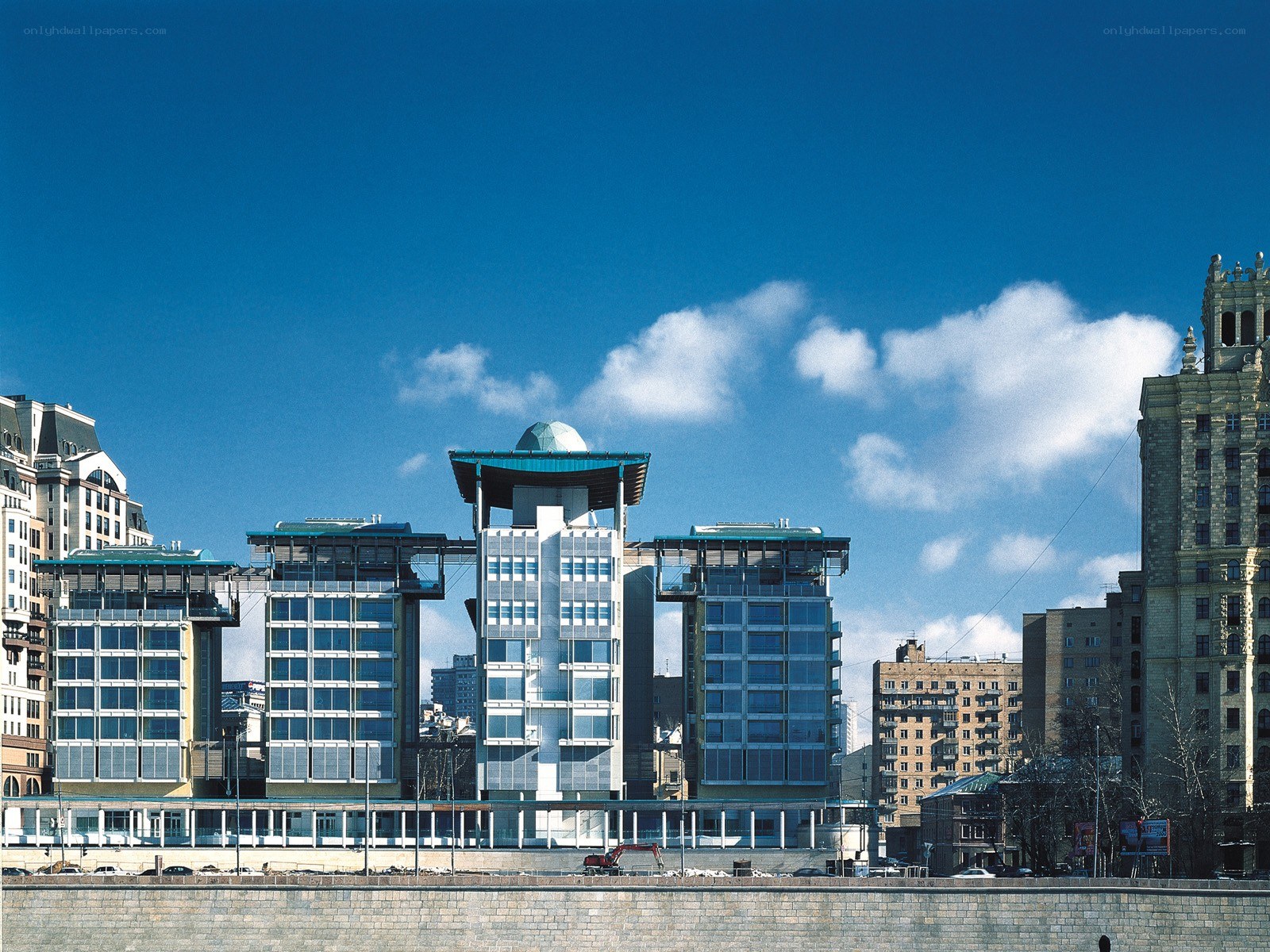 Modern buildings by the river