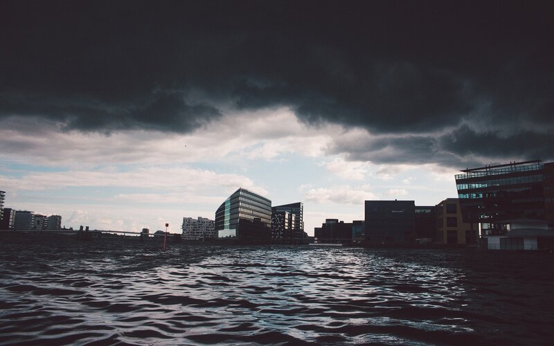 Modern Buildings by Water — Gray