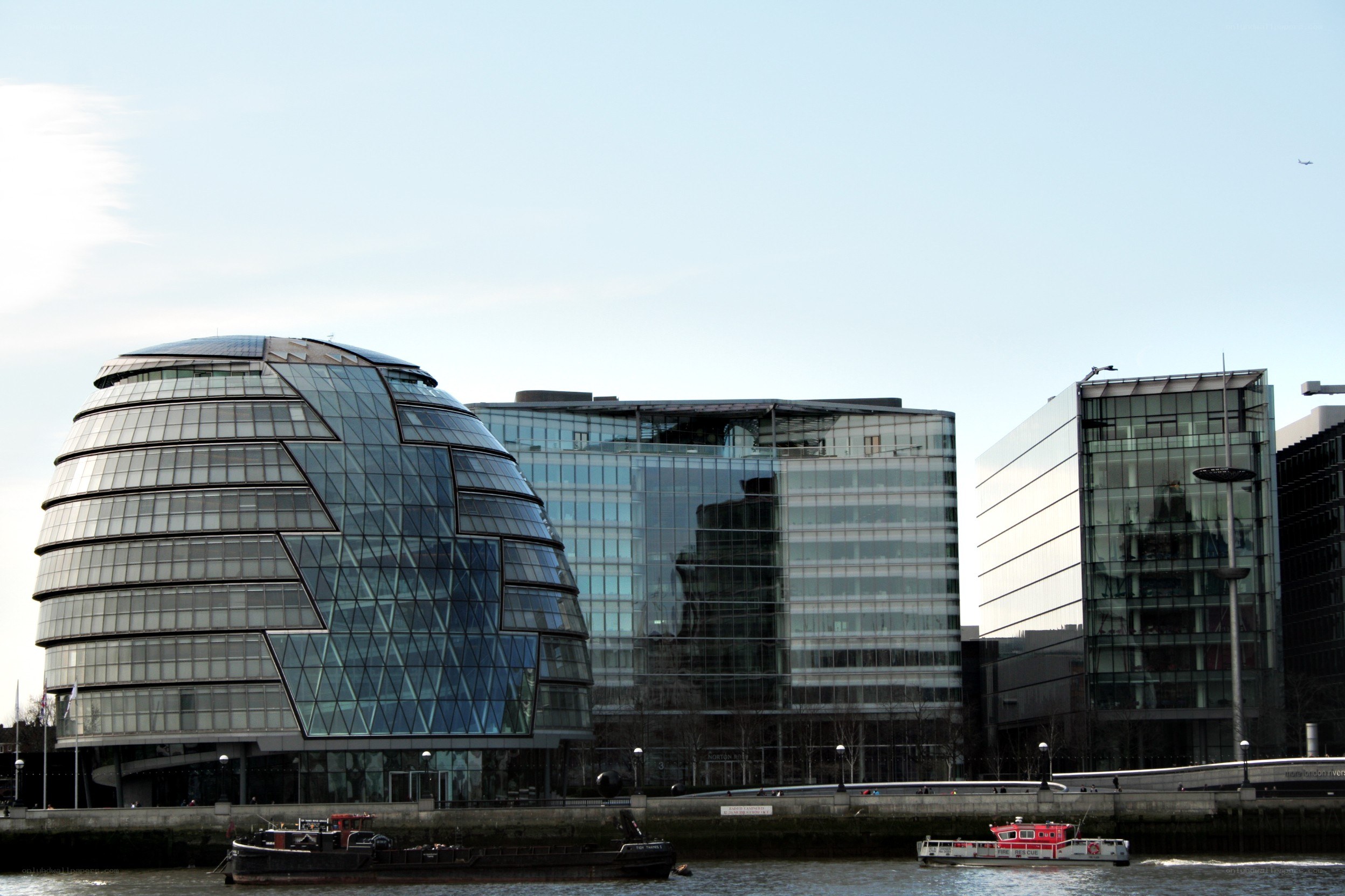 modern buildings on riverbank