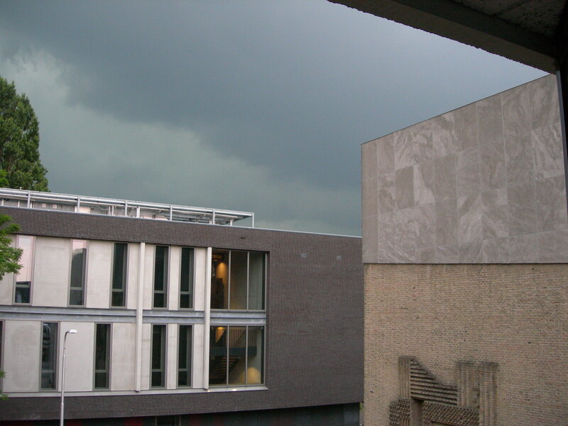 Modern Buildings under Stormy Sky
