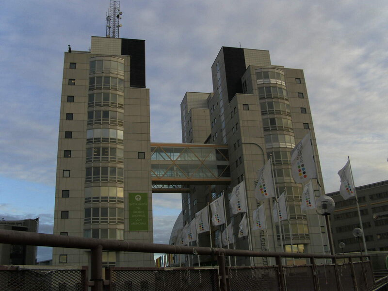 Modern Buildings with Flags
