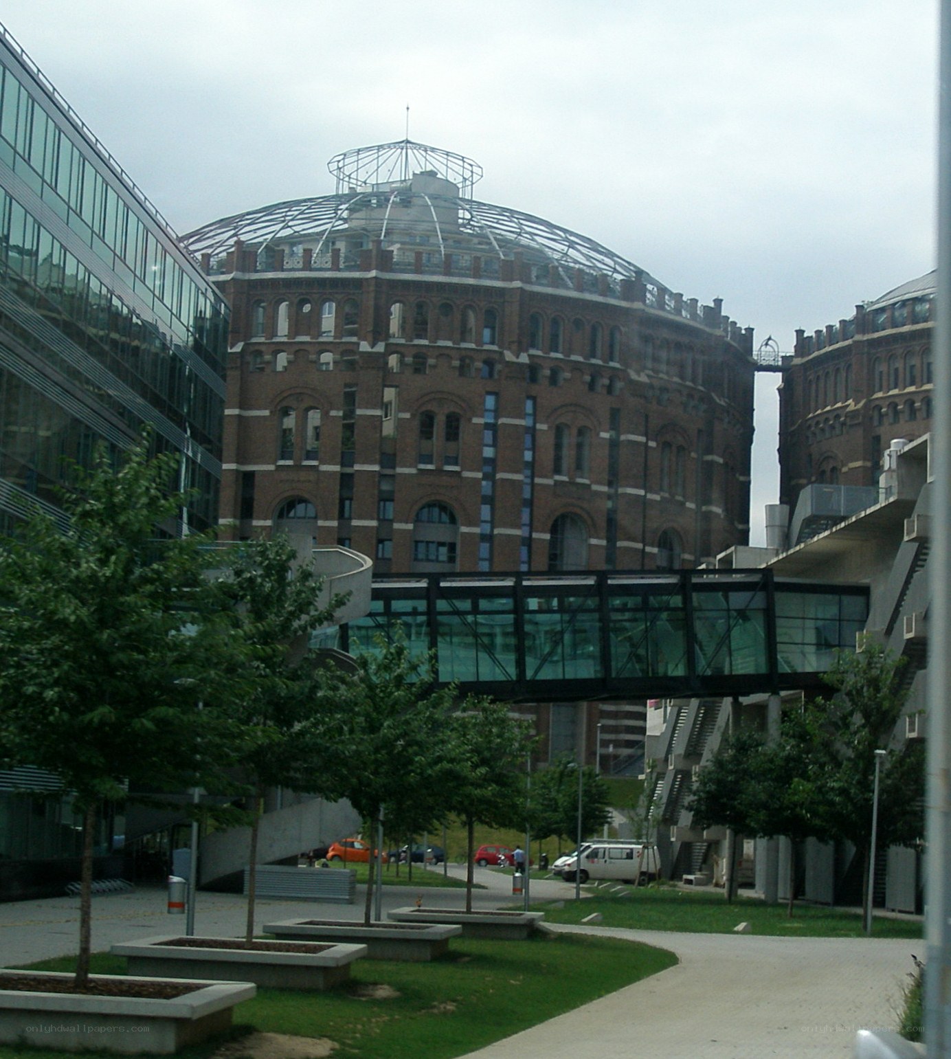 modern buildings with glass dome