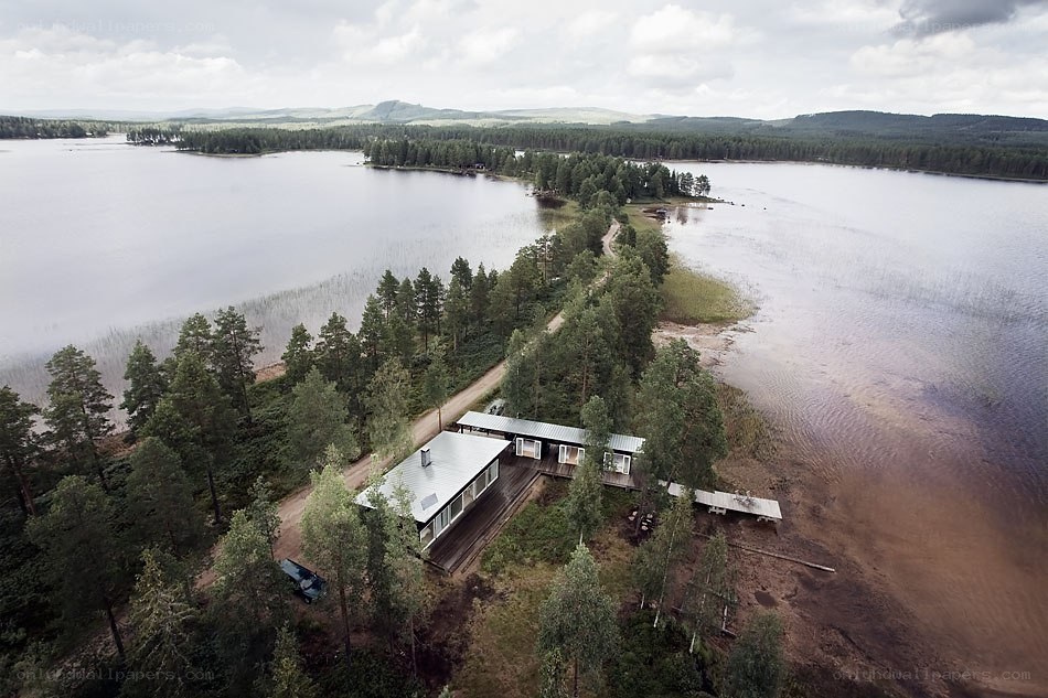 Modern cabin by a lake