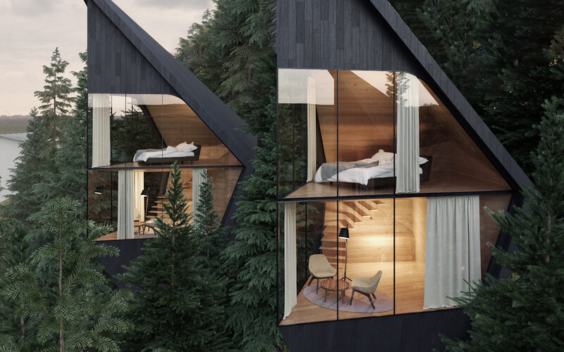 Modern Cabin in Forest — Black, Serene