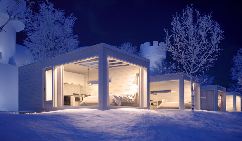 Modern Cabin in Snow