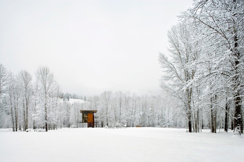 Modern Cabin in Snow — White