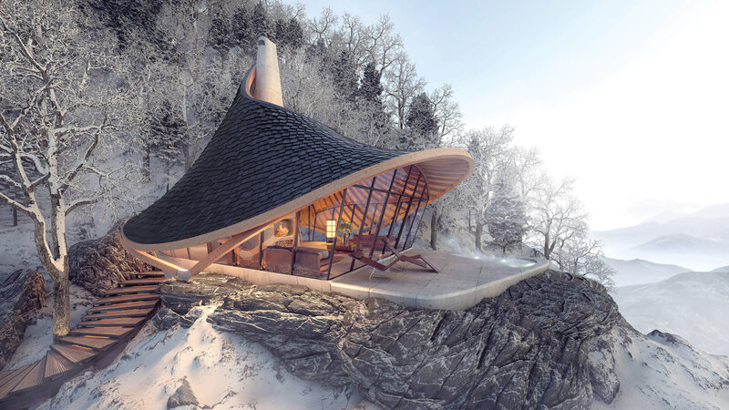 Modern Cabin on Cliff — White