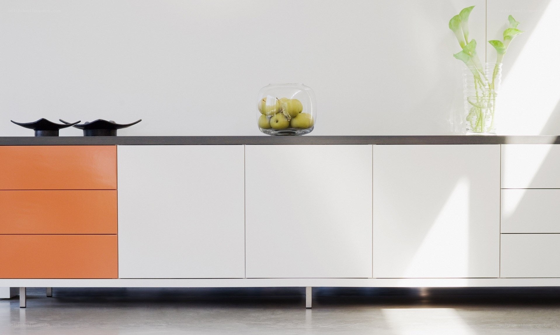 modern cabinet with fruit and flowers