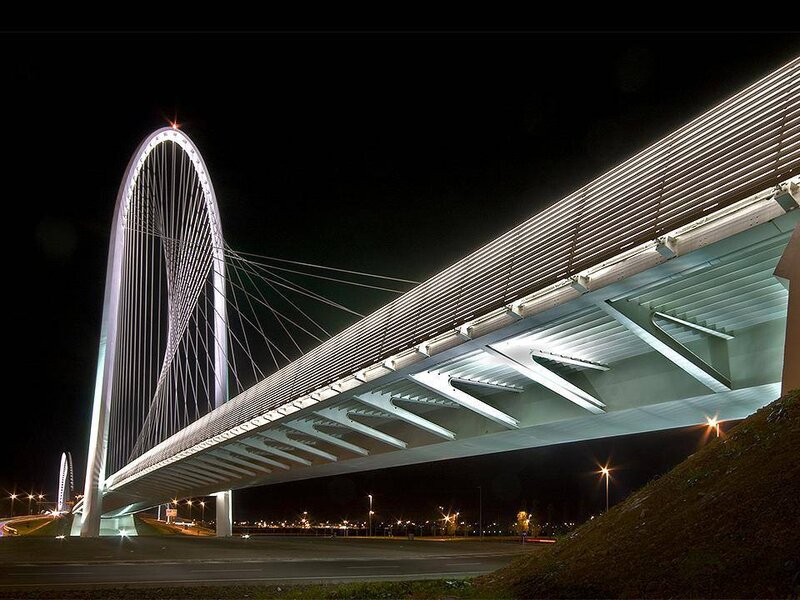 modern cable-stayed bridge at night