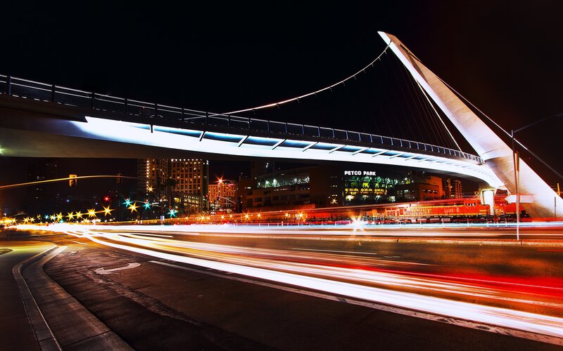 Modern Cable-stayed Bridge — Black, Dramatic, Night, Photograph
