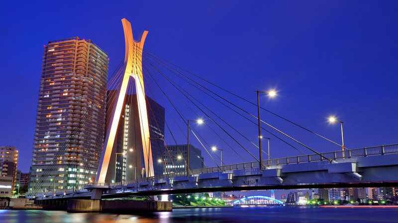 Modern Cable-stayed Bridge — Blue, Dramatic, Night