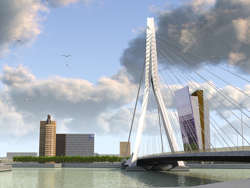 Modern cable-stayed bridge over river