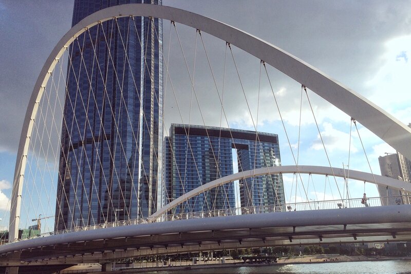 Modern Cable-stayed Bridge — White, Urban