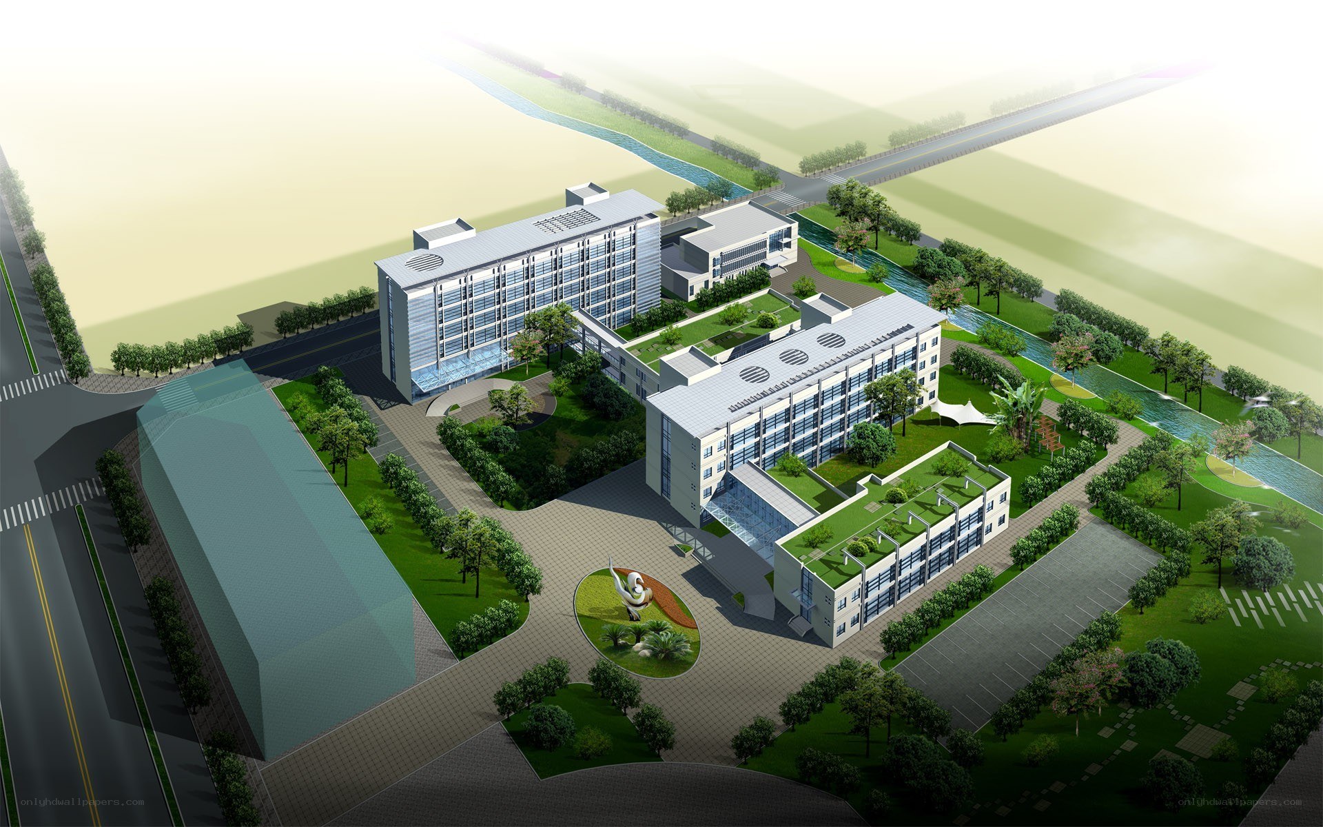 modern campus architectural rendering